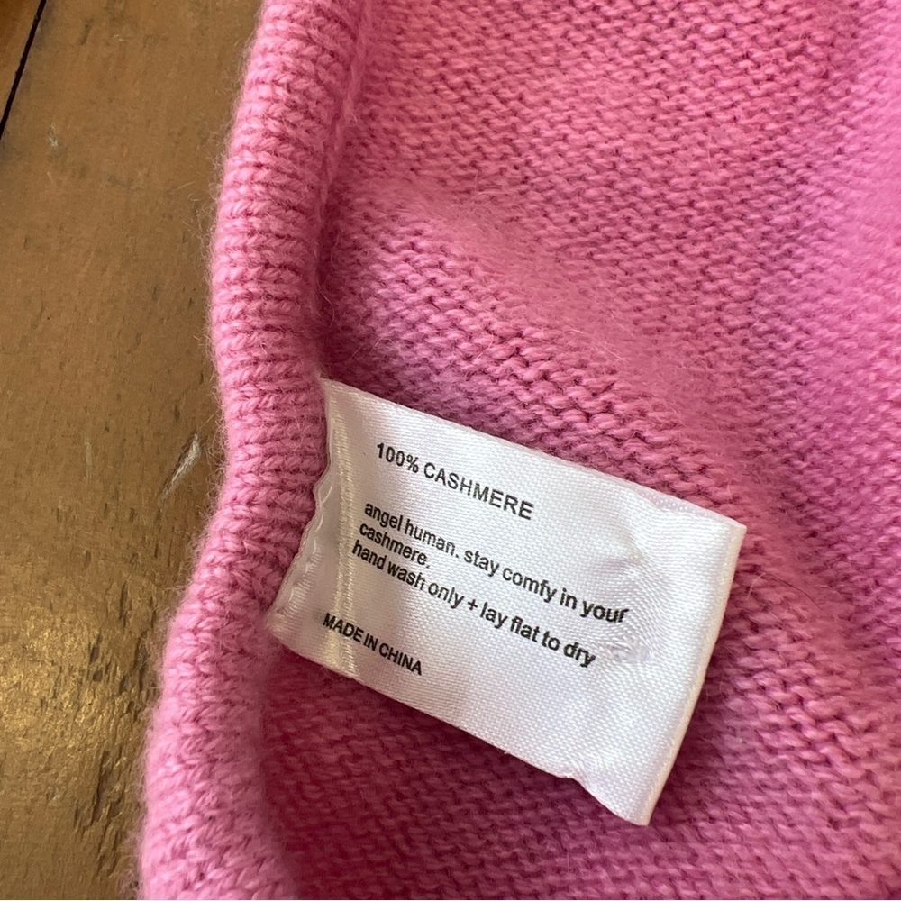FRANKIES BIKINIS Mary Jane 100% Cashmere Polo Open Tie Back Sweater Medium Rose - Picture 8 of 10